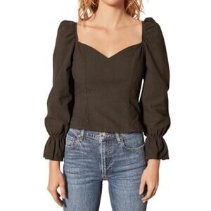 BOYISH Puff Sleeve Organic Cotton Top Women S Black Cottage Whimsygot Office NWT